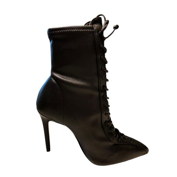 Schutz Black Nappa Leather Lace-Up Stiletto Ankle Boots | Size 5B Pointed Toe - Picture 12 of 12